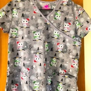 Winter Holiday Scrub Top